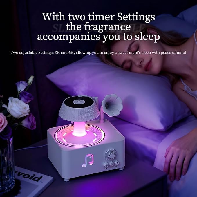 Vintage Record Player Essential Oil Diffuser 310mL Aromatherapy Diffuser with LED Light & Fragrance Diffusion, Quiet Humidifier for Home Bedroom Office Yoga, Retro Decor Air Freshener White