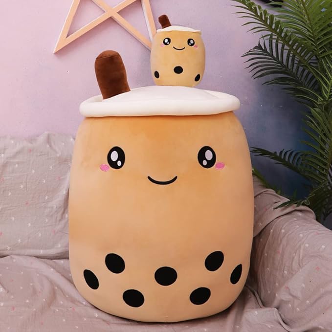 Cute Boba Tea Plush Stuffed Animal 14 Inch Bubble Tea Kawaii Plushies Cartoon Soft Milk Tea Cup Cuddly Pillow Home Hugging Birthday Gift for Children Kids Boys Girl Room Decor Bedtime, 14Inches