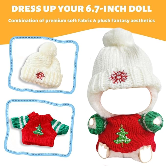 17cm Doll Clothes,Doll Outfit Set Knitted Clothes Accessories 2-Piece of Christmas Hat & Capes Set or Christmas Tree Sweater for 6.7in Dolls Winther Clothing (Christmas Outfit)