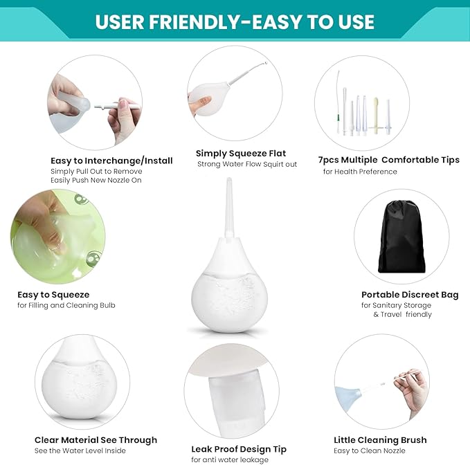 8Pcs Silicone Enema Bulb Kit Enema Nozzle Tip Attachment Enema Anales Douche Vaginal Female Wash Flusher, Clear Enema Applicator Squeeze Pump Bottle Ball Rectal Pear Syringe Colon Cleansing Men Women
