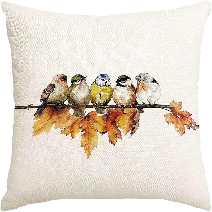 RABUSOFA Fall Pillow Covers 20x20 Inch Watercolor Bird Autumn Decorations for Home Outdoor Thanksgiving Decor Maple Leaf Decorative Throw Pillow Cases Farmhouse for Couch Sofa