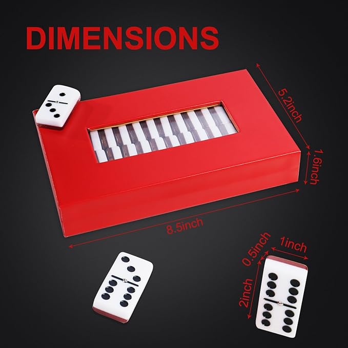 Double Six Standard Dominos Set 28 Tiles – Dominos Set for Adults, Classic Numbers Table Games, Family Travel Night Ideal for 2-4 Players (Red)
