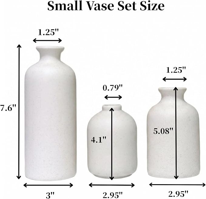 Small Ceramic Vase Set of 3,Modern Boho Farmhouse Flowers Vases | Decorative Vase for Dried Flowers,Pampas Grass,Home Decor,Shelf,Bathroom,Centerpiece for Entryway Table Distressed