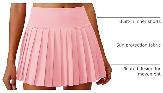 PINSPARK Pleated Tennis Skirts Mini Athletic Golf Skorts with Pocket | 14", High Waist, Lightweight, Quick Dry, Stretchy, Inner Shorts, Sun Protection, Pickleball, Casual, for Women