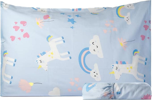 Salt Earth 100% Cotton 210TC Kids Bedsheet, Twin Fitted Sheet, Toddler Bed, 2 Piece Bedding Set- 1 Fitted Sheet and 1 Pillowcase, Themed Toddler Bed Sheets, Cute Sheets for Kids Bed (Unicorn)