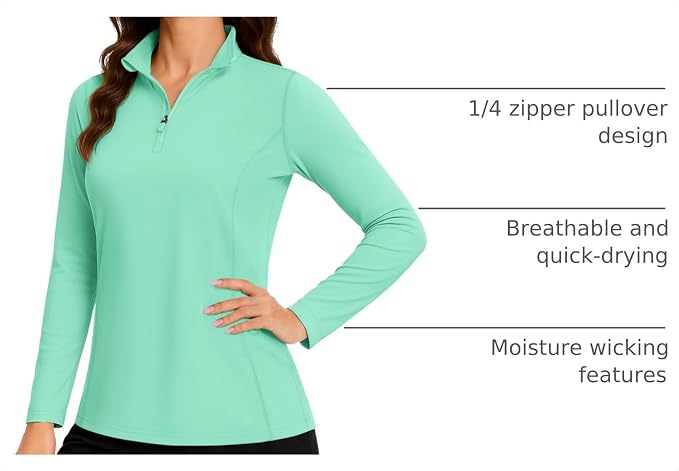 TACVASEN Women's Quarter Zip Pullover Golf Shirts UPF 50+ Long Sleeve Sun Shirts UV Protection Workout Tops
