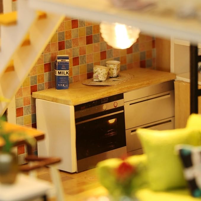 MAGQOO Miniature House Kit DIY Miniacture Dollhouse Kits with Furniture and LED 1:24 Wooden Dollhouse Kit (Romantic Nordic)