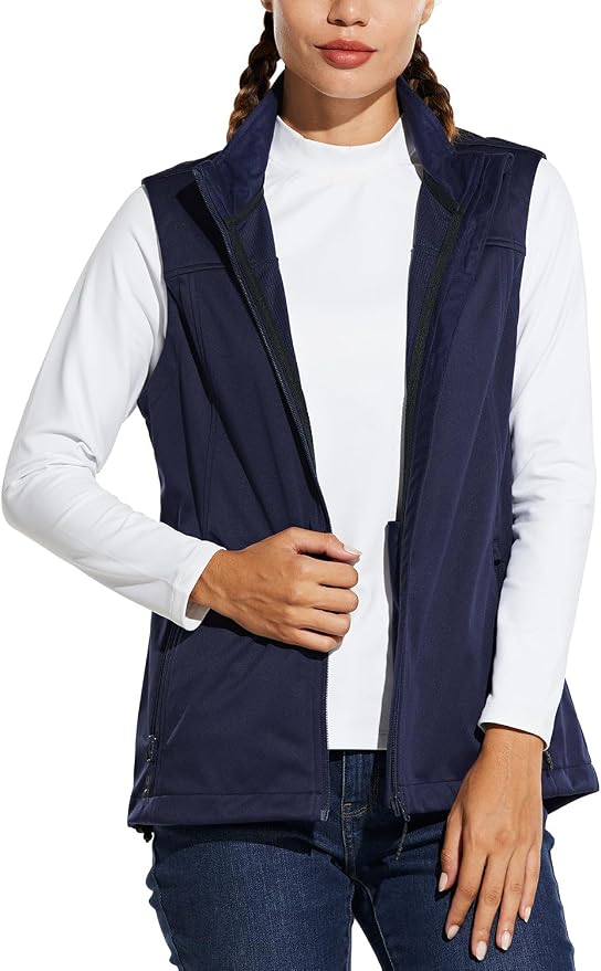 baleaf Women's Lightweight Running Vest Sleeveless Softshell Jacket | Windproof; Breathable; Water Resistant; 2 Zipper Pockets; Stand Collar; Great for Running, Hiking, Camping and Travelling