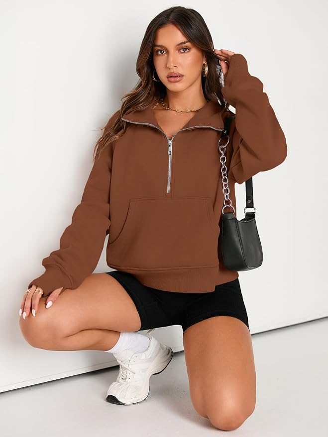AUTOMET Womens Sweatshirts Half Zip Fleece Pullover Fall Outfits | Fall Fashion Clothes 2026,Cropped Sweatshirts,Cute Y2k Tops,Quarter Zipper Sweater,Winter Loungwear Outfits
