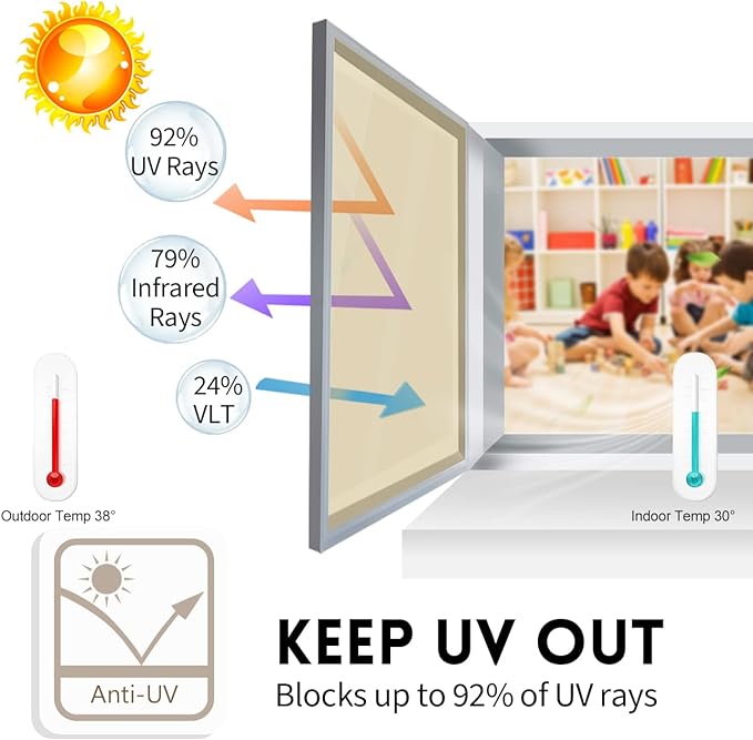 KESPEN Window Film One Way Daytime Privacy Heat Control Anti UV Non-Adhesive Reflective House Window Tint for Home and Office, Gold-Silver, 35.4 Inch X 8.2 Feet
