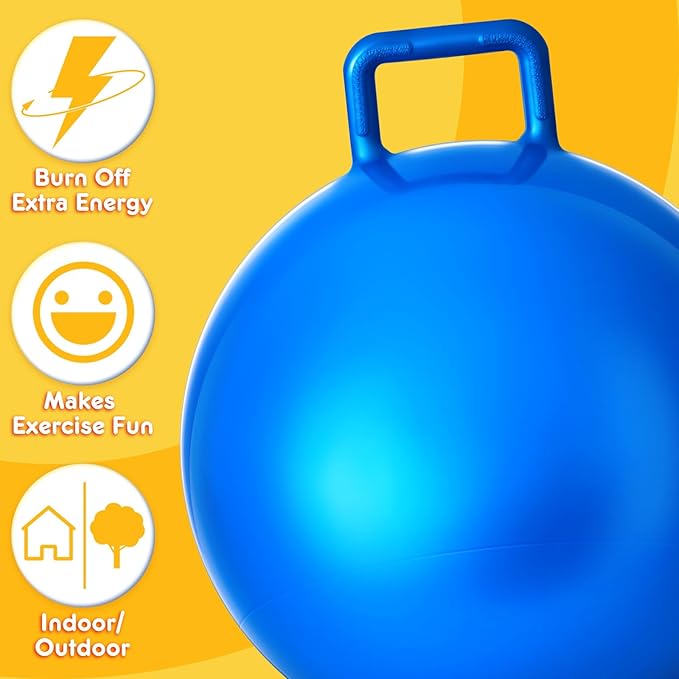Lewtemi 2 Pcs 18 Inch Big Bouncing Ball with Handle Jumping Hopper Bouncy Ball for Adults Exercise and Air Pump for Outdoor Sports Game(Blue, Green)