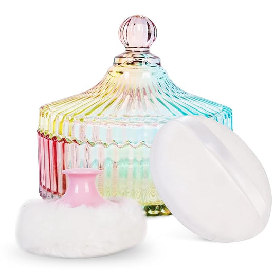 LAKIRA Extra Large Body Powder Puff and Container, 5.35" Body Container with 3.93" Powder Puff, for Baby Women's Loose Dusting Powder (Colorful)