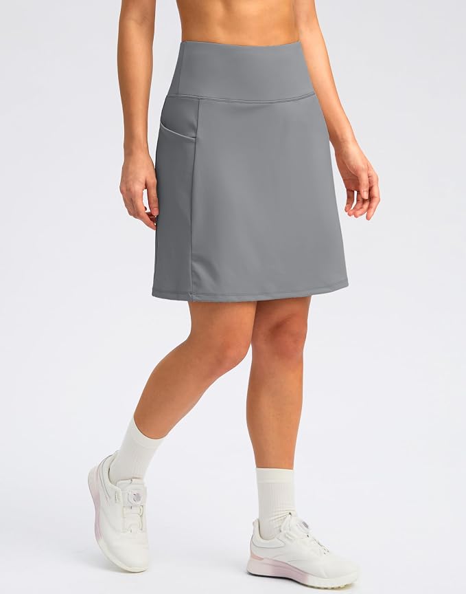 Women's 18" Skorts with 4 Side Pockets High Waisted Long Golf Skirt | Soft, Lightweight, Stretch, Breathable, Mesh Built-in Shorts, Athletic, Tennis, Dressy, Casual