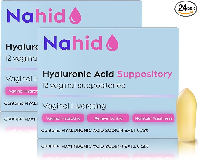 Nahid Vaginal Moisturizing Suppositories | 15 mg Hyaluronic Acid | Long-Lasting 72-Hour Hydration | pH-Balanced Formula for Vaginal Dryness | Menopause & Hormonal Changes | 24 Inserts Total, 2 Pack