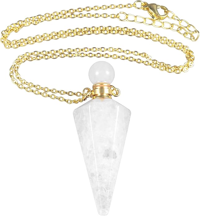TUMBEELLUWA Crystal Perfume Bottle Necklace for Women Men | Faceted Crystal Point Necklace, Essential Oil Diffuser Vial Necklace, Openable Locket Bottle Jewelry for Daily Wear