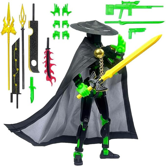 Assembly Completed T13 Action Figures,T 13 Action Figure, Robo 13 3D Printed Action Figure - The Ultimate Hero for Action-Packed Playtime,5.2 Inch (Swordsman-Black Green)