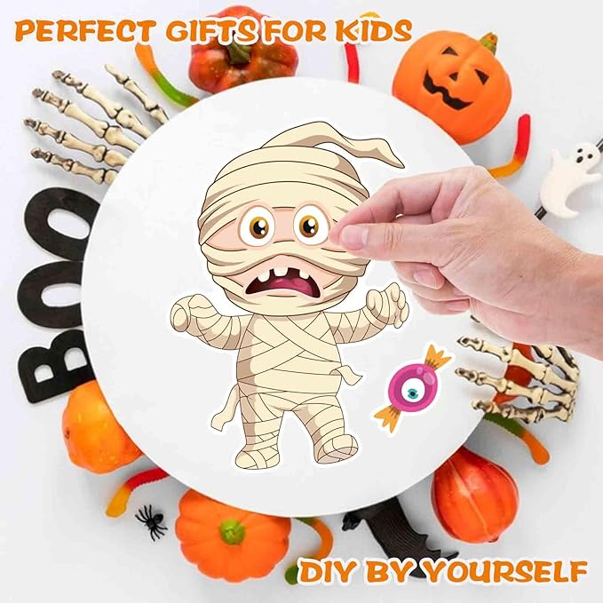 24 Sheets Halloween Stickers - Make Your Own Stickers for Kids, Make a Face Sticker, Halloween Party Favors Crafts Gift