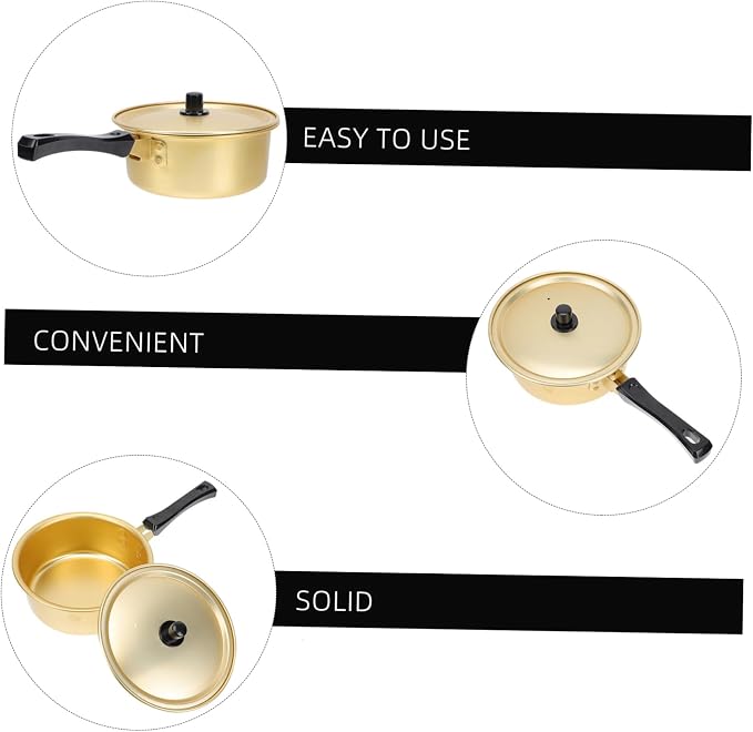 Hemobllo Golden Korean Ramen Pot Single Handle Aluminum Stockpot with Lid Thickened Noodle Stew Pot for Home Cooking Fast Heating for Soup and Daily Meals