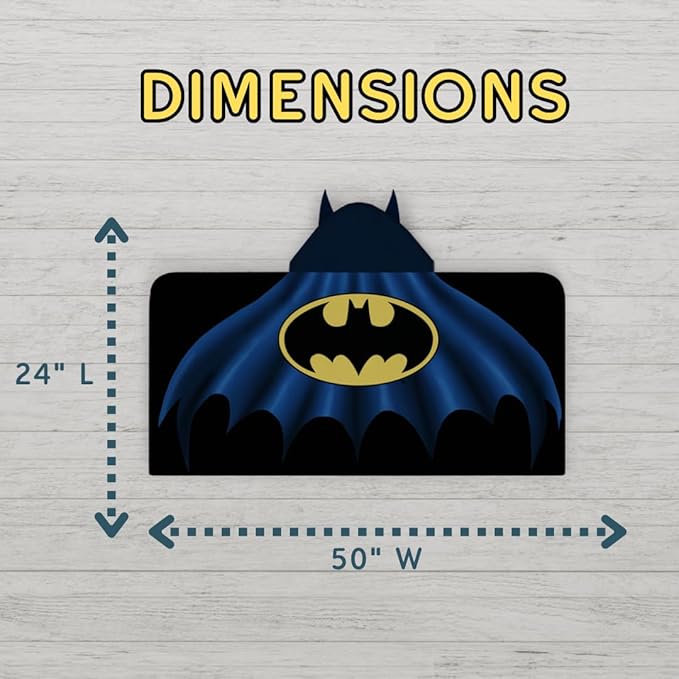 Batman DC Comics Kids Super Soft Bath/Pool/Beach Soft Cotton Terry Hooded Towel Wrap, 24 in x 50 in, (Officially Licensed Product) By Franco