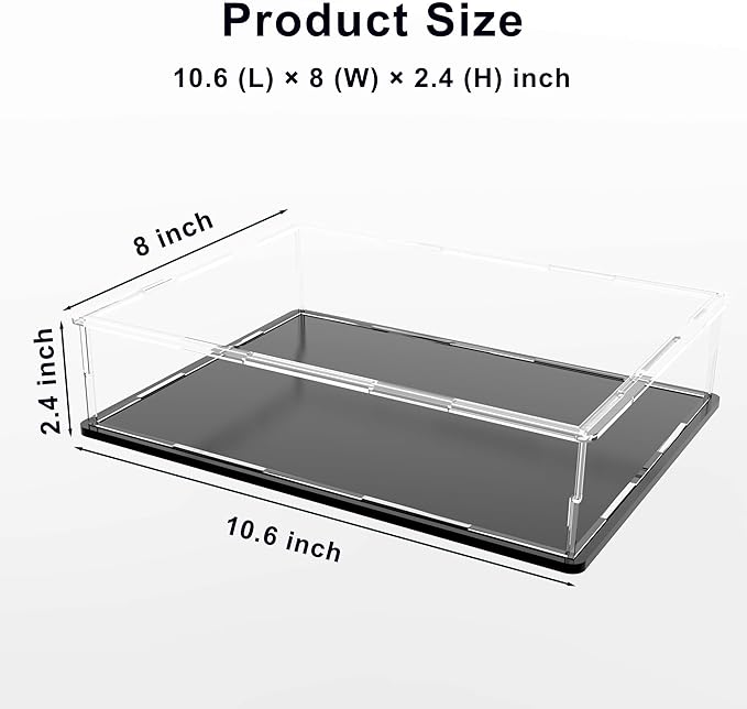 Figure Display Case, Short & Flat Acrylic Case for Collecting Books, Clear Box for Displaying Medals, Stamps, Collectibles and Cards，10.6" L x 8" W x 2.4" H