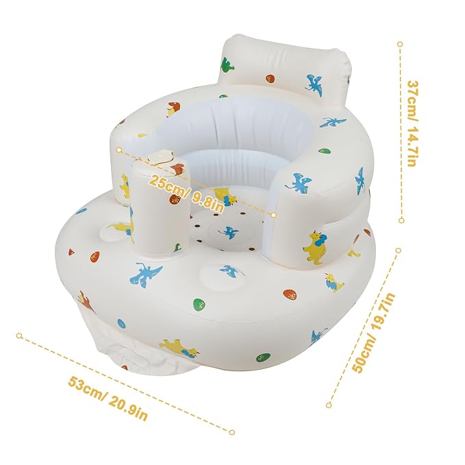 EKEPE Inflatable Baby Chair with Built in Pump for Babies 3 Months & Up, Baby Floor Seats for Sitting Up, Blow Up Baby Seats for Infants - Dinosaur