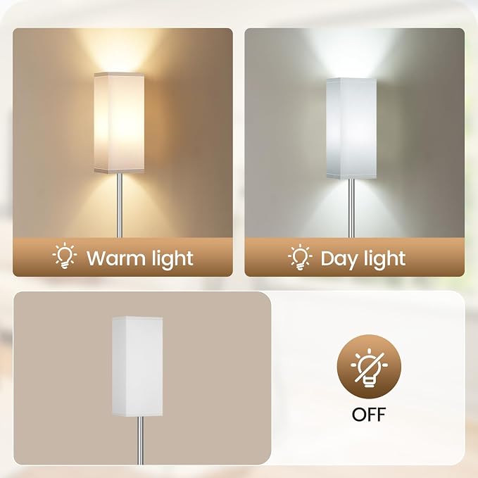 64.6" Floor Lamp, Pole with Foot Switch, Modern Standing Lamp Lamp, Minimalist Freestanding Lamp (Bulb Not Included), for Living Room, Bedroom Office ETL Listed, Silver and White SCW07LD05