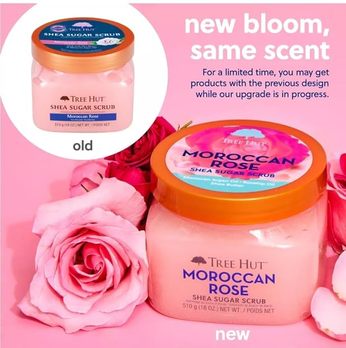 Tree Hut Moroccan Rose Shea Sugar Scrub, Mothers Day Gifts, Exfoliating & Hydrating Body Scrub with Shea Butter & Essential Oils, Smooth & Soften Skin, 18 oz
