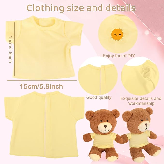 8-Pack Yellow Blank T-Shirts for 17-18 Inch Bears | Thick DIY Stuffed Animal Canvas Clothes (Yellow)