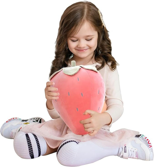 Cute Fruit Kids Pillow Stuffed Strawberry Plush Pillows Super Soft Girls Pillows Cushion Seat for Kids Toys (Pink,13.7''/35cm)1 Count (Pack of 1)