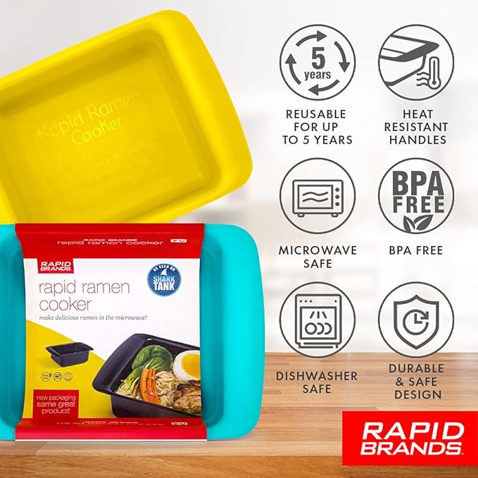 Rapid Ramen Cooker | Microwavable Cookware for Instant Ramen | BPA Free and Dishwasher Safe | Perfect for Dorm, Small Kitchen or Office | Gray, 2 Pack