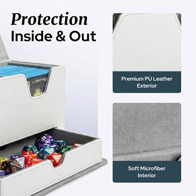 Card Deck Box Fits 200+ Double Sleeved，Commander Deck Box for Magic the Gathering with Dice Tray & Toploader Display,2 Dividers