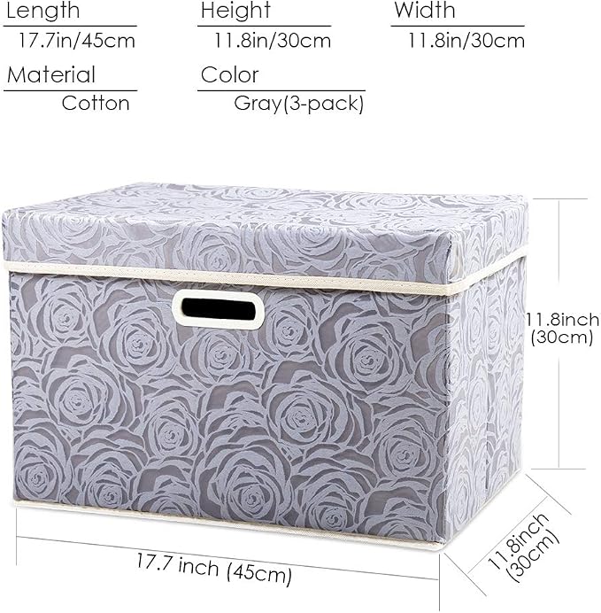 Larger Collapsible Storage Cubes with Lids Fabric Decorative Storage Bins Boxes Organizer Containers Baskets with Cover Handles for Bedroom Closet Living Room 17.7x11.8x11.8 Inch 3 Pack