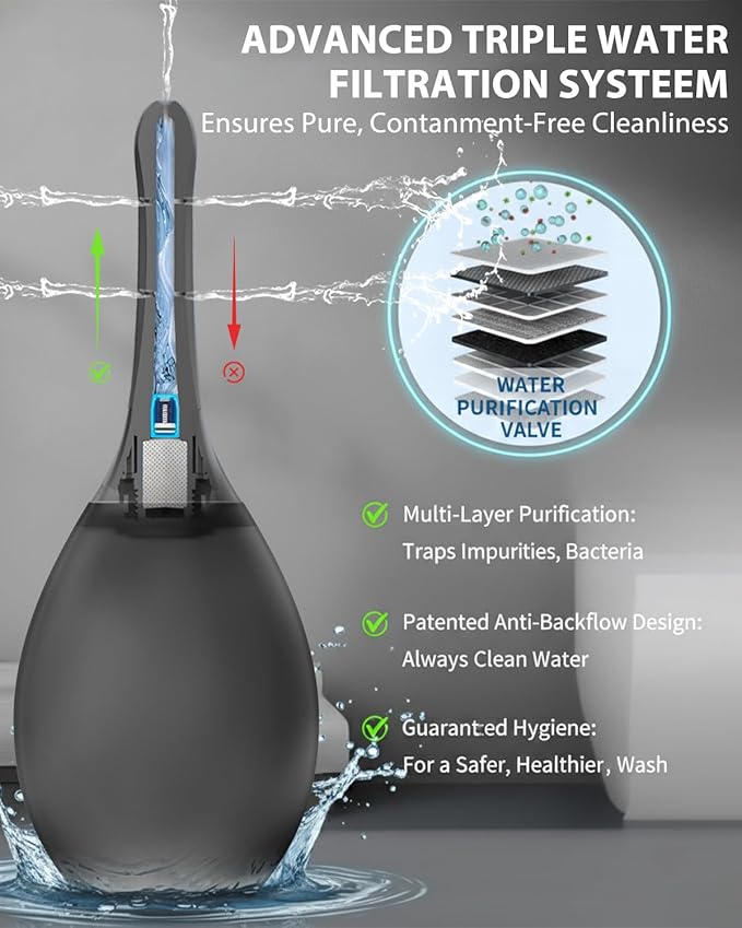 Douche for Men, Douche with 7 Water Outlets & Anti-Backflow Valve, Portable Shower Douche Rinse Kit Cleaning Device(Black)
