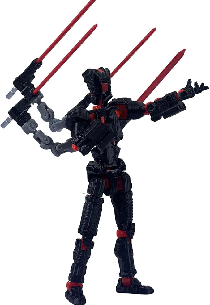 Assembly Completed T13 Action Figure,3D Printed Multi-Jointed Movable, Nova 13 Action Figures Desktop Decorations for Game Lovers Toy (Black Red)