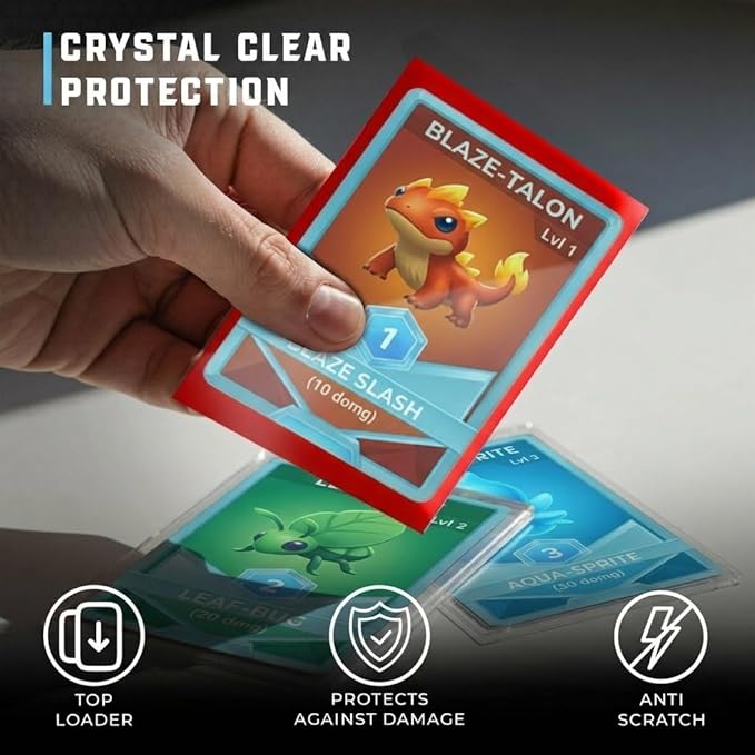 CardGuard Premium Clear Card Sleeves, 100ct – Standard Size Penny Sleeves for Pokémon, Sports Cards, Baseball, Football, and Collectible Trading Cards – Acid-Free, PVC-Free, Durable Protection, Red