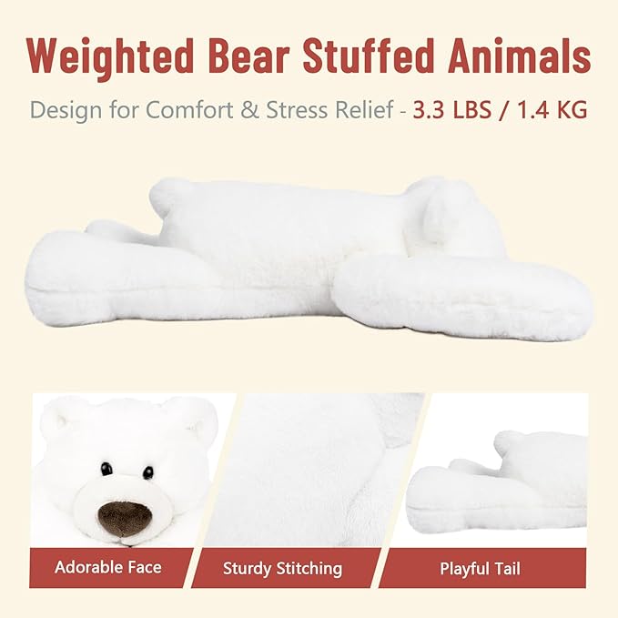 Niuniu Daddy 20" | 3.3 Pound Polar Bear Weighted Stuffed Animals, Large White Bear Plush Toy Pillow with Fluffy Fur for Kids Adults Teens Cute Stuffy Animal for Valentine Christmas Birthday Gift