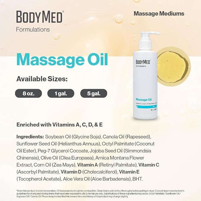 BodyMed Formulations Massage Oil, 8 oz. – Fragrance-Free, All-Natural Oil for Massage Therapy – Leaping Bunny Certified – with Arnica Extract & Jojoba – Non-Staining, & Paraben Free