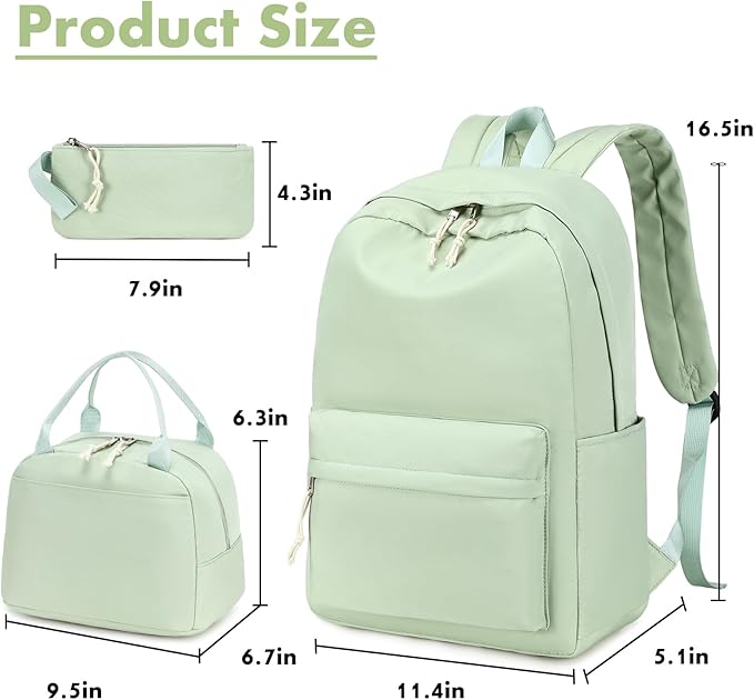 Bluboon Teen Girls School Backpack Kids Bookbag Set with Lunch Box Pencil Case Travel Laptop Backpack Casual Daypacks (Green set -3)
