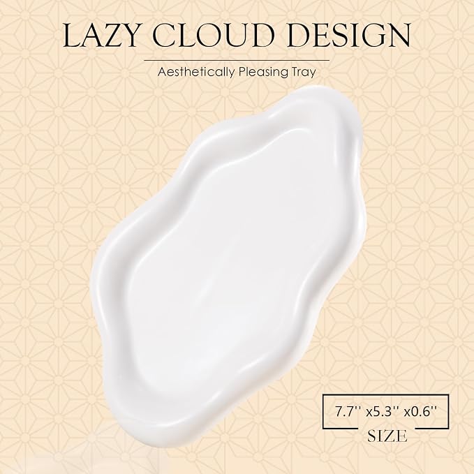 CCINPPY Ceramic Cloud Jewelry Tray Trinket Dish Key Bowl Nightstand Decor | Decorative Small Desk Tray Jewelry Plate Key Holder Bowl Cute Bedroom Room Decor Aesthetic, Gift for Women, White, Medium