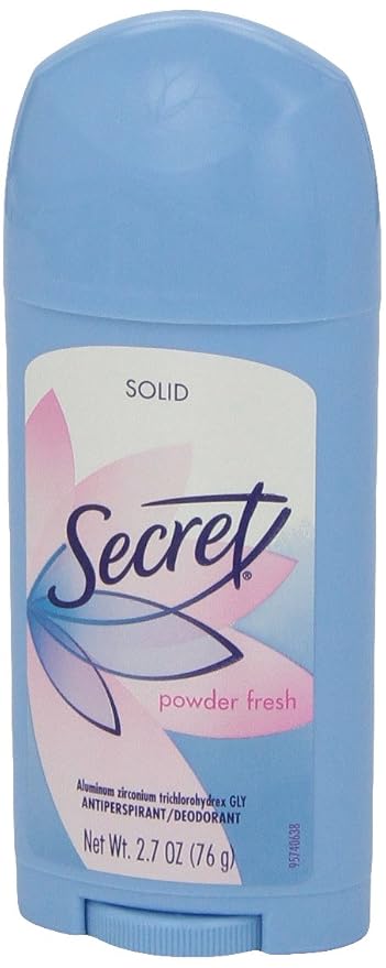 Secret Antiperspirant and Deodorant for Women, 24hr Sweat and Odor Protection, PH Balanced, Gentle on Skin, Wide Solid Deodorant Stick, Powder Fresh Scent, 2.7 oz (Pack of 2)
