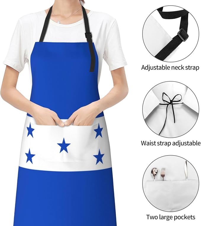 Cute Flag Kitchen Cooking Aprons for Women Men Adjustable Patriotic Flag Apron with 2 Pockets for Home Kitchen Garden