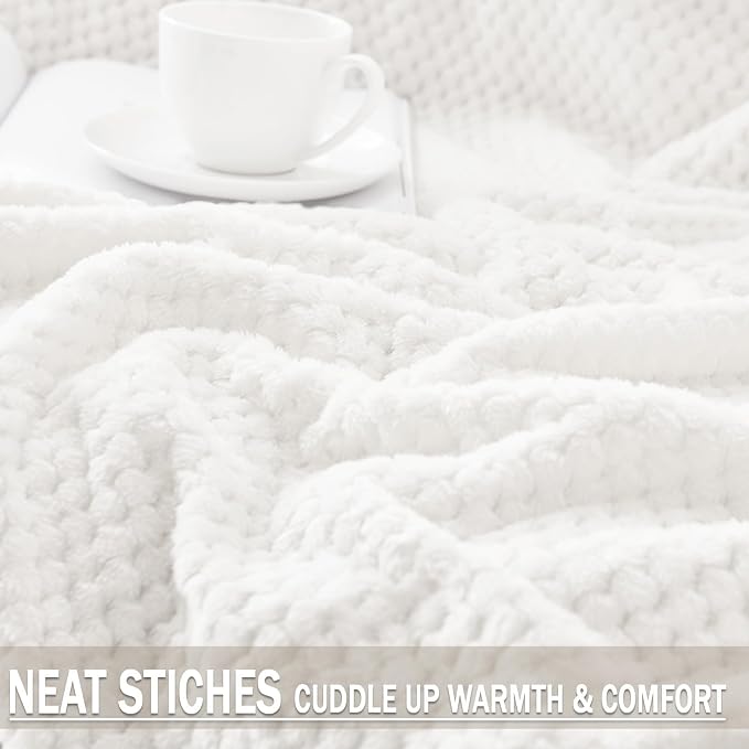 Exclusivo Mezcla Soft Waffle Fleece Bed Blanket Twin XL Size, White | Lightweight Plush Blanket for Bed, Couch, Sofa, Cozy Fluffy Design for Bedroom, Guest Room, All Season, 90x66 Inches