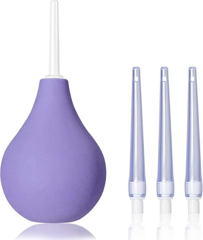 TopQuaFocus 8oz Enema Bulb Kit Anal and Vaginal Douche Bulb for Men Flushing System Enemas Silicone Bulb 4 Replaceable Tips (Purple, 224ml)