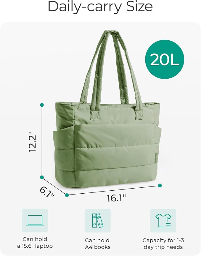 BAGSMART Tote Bag for Women, Lightweight Puffy Tote Bag with Compartments Shoulder Bag Handbag for Travel, Work, Gym | Lightweight