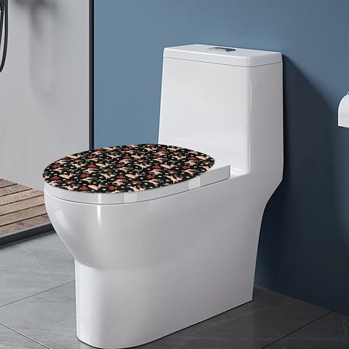 Toilet Seat Cover, Suitable for Most Round and Elongated Toilet Lid, Soft Flannel and Dustproof Toilet Lid Cover-Christmas Deer