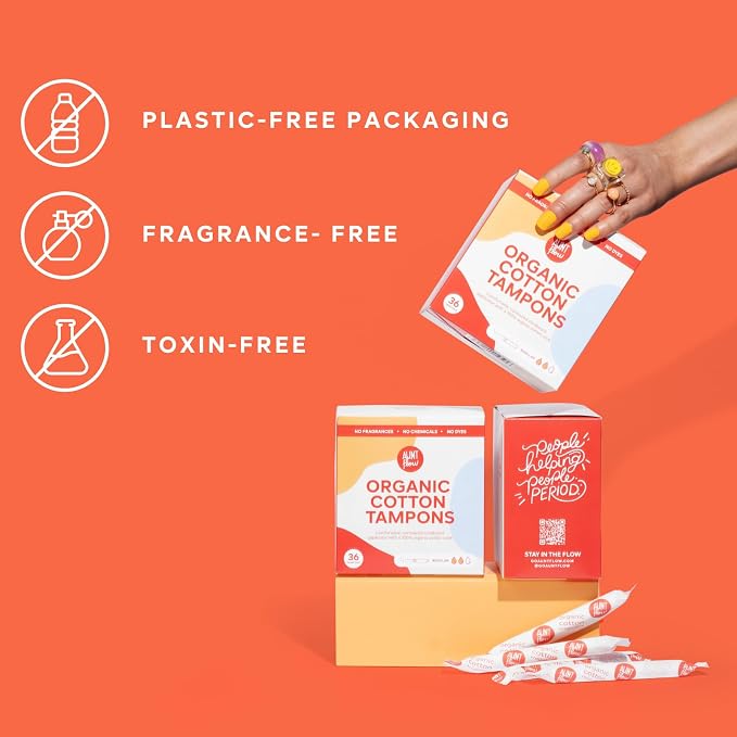 Aunt Flow Organic Cotton Tampons, Cardboard Applicator, Regular Absorbency, BPA-Free, Hypoallergenic, Unscented, 36 Count