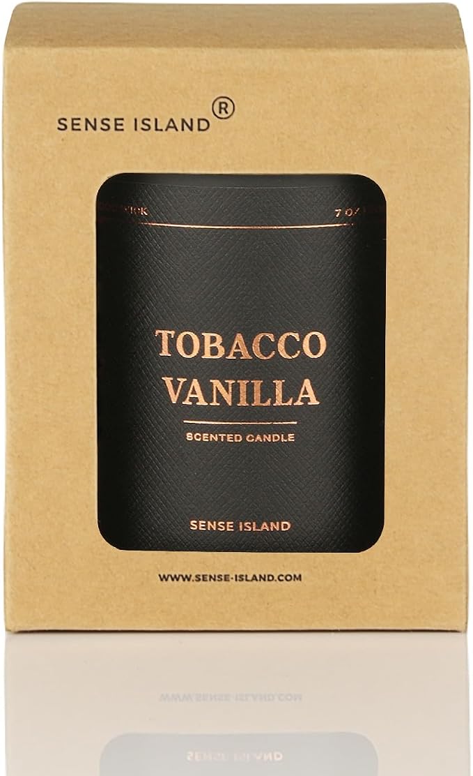 Tobacco Vanilla Crackling Wood Wick Candle for Men, Strong Masculine Scent, 100% Soy, 50-Hour Burn, Luxury Black Jar with Gold Text Scented Candle with Crackle Wooden Wick for Home, Office, Gifts