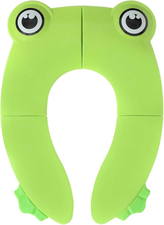 Toilet Potty Training Seat Cover, Travel Toilet Seat, Folding Non Slip Silicone Pads, Travel Portable Reusable Kids Toddlers Boys Girls, Carry Bag (Green - Frog)