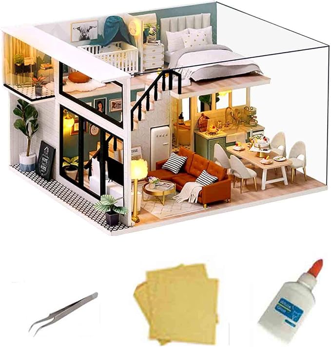 MAGQOO 3D Dollhouse Miniature with Furniture, DIY House Kit with Dust Proof 1:24 Scale Creative Room Idea (Comfortable Life)