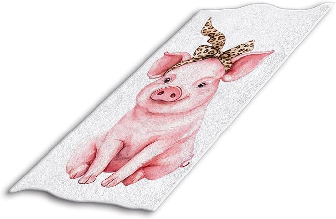 Pink Funny Cute Pig Hand Towel Farm Animal Piggy Wearing Leopard Bandana Face Towels Suit Travel Sports Pool Swimming Bath Camping Spa Gym Yoga,15x30 Inch